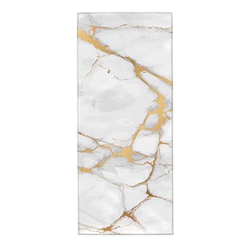 Hand Towel White Marble Gold for Bathroom Kitchen Microfiber Fingertip Bath Towels 12 x 27.5 Inch Soft Decorative Home Hotel Gym Laundry Room