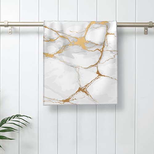 Hand Towel White Marble Gold for Bathroom Kitchen Microfiber Fingertip Bath Towels 12 x 27.5 Inch Soft Decorative Home Hotel Gym Laundry Room