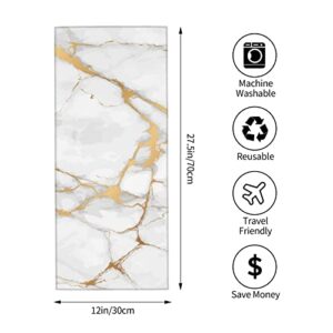 Hand Towel White Marble Gold for Bathroom Kitchen Microfiber Fingertip Bath Towels 12 x 27.5 Inch Soft Decorative Home Hotel Gym Laundry Room