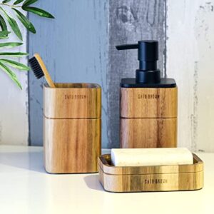 Lunavita Bathroom Accessories Set 3 Piece Bath Ensemble Includes Soap Dispenser, Bathroom Tumbler, Soap Dish Accessories for Decorative Countertop and Housewarming Gift,Acacia Wood