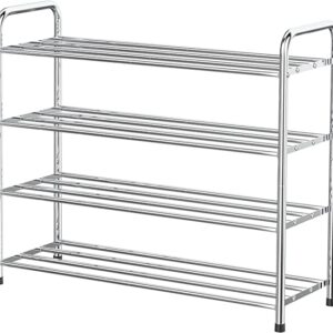 NEFSO 3-Tier Shoe Rack, 100% Stainless Steel Shoe Cabinet, Stackable 9 Pairs of Storage Racks, Suitable for Bedroom, Closet, Entrance, Dorm, L26 w9 h20(Silver)-Three Floors-Silver