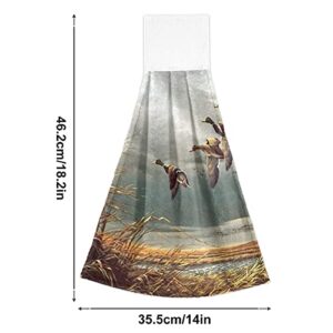 NINEHASA Hand Towels for Bathroom and Kitchen,Hunting Flying Wild Ducks Autumn,Soft Absorbent Hanging Tie Towel with Loop Used for Tea,Bar,Laundry Room,Bath,Decor,Set of 2