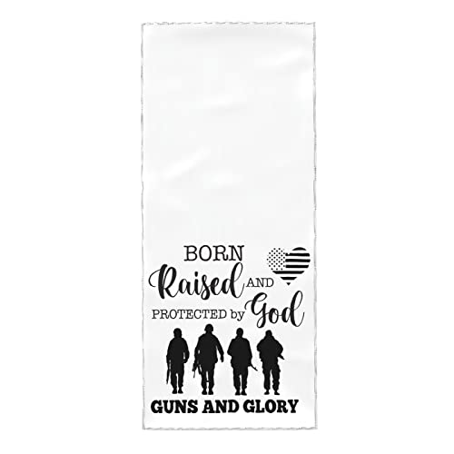 Born Raised and Protected by God Guns and Glory Hand Towel - Memorial Day Print Bath Bathroom Towel Highly Absorbent Soft Guest Fingertip Towels