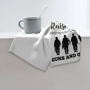 Born Raised and Protected by God Guns and Glory Hand Towel - Memorial Day Print Bath Bathroom Towel Highly Absorbent Soft Guest Fingertip Towels