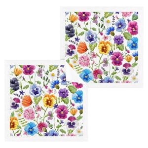 kigai 100% cotton wash cloths set of 4 packs - pansy flowers extra absorbent kitchen dish cloths - 12 x 12 inches reusable soft feel towels for face