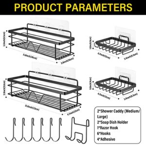 Ulogu Shower Caddy, Shower Shelf for Inside Shower 4 Pack Adhesive Shower Shelves with 2 Shower Racks, 2 Soap Holders, 6 Hooks, 1 Razor Hook, Rustproof Wall Mounted Bathroom Shower Storage