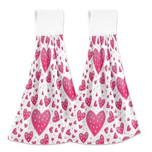 kocoart pink hearts dots kitchen oven towels mothers valentines day holiday hanging hand towel with loop 2 pieces super absorbent dishcloth fingertip tea bar dish towel for bathroom tabletop
