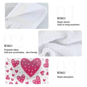 KOCOART Pink Hearts Dots Kitchen Oven Towels Mothers Valentines Day Holiday Hanging Hand Towel with Loop 2 Pieces Super Absorbent Dishcloth Fingertip Tea Bar Dish Towel for Bathroom Tabletop