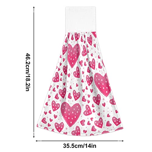 KOCOART Pink Hearts Dots Kitchen Oven Towels Mothers Valentines Day Holiday Hanging Hand Towel with Loop 2 Pieces Super Absorbent Dishcloth Fingertip Tea Bar Dish Towel for Bathroom Tabletop