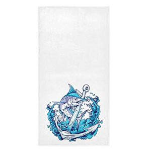 naanle marlin fish anchor ocean wave soft highly absorbent guest large home decor hand towels for bathroom, hotel, gym and spa (16 x 30 inches)
