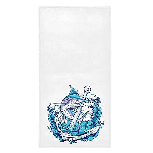 Naanle Marlin Fish Anchor Ocean Wave Soft Highly Absorbent Guest Large Home Decor Hand Towels for Bathroom, Hotel, Gym and Spa (16 x 30 Inches)