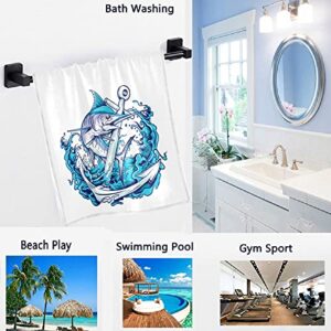 Naanle Marlin Fish Anchor Ocean Wave Soft Highly Absorbent Guest Large Home Decor Hand Towels for Bathroom, Hotel, Gym and Spa (16 x 30 Inches)