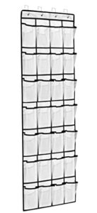 smellshark hanging shoe rack holder with 28 extra large mesh pockets door shoe organizer with 4 metal hooks for men,women,kids storage shoes,high heels,slippers,accessories,toiletries, white