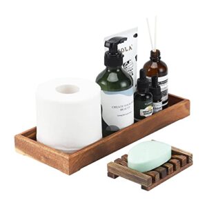 farmhouse wooden vanity tray small rectangle, rustic bathroom tray bathroom organizer, cosmetics holder for tissue towel jewelry ring dish dresser perfume, decor box (brown, 4.8" w11.5 lx1.2 h)