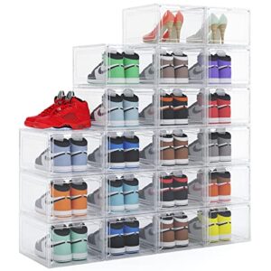 vvm shoe organizer boxes 20 pack, clear plastic stackable shoe boxes, magnet drop front shoe storage, shoe containers, easy assemble shoe organizer, shoe organizer box, clear