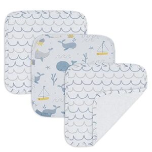 living textiles 100% cotton muslin 3-pack wash cloths - whale of a time | ultra soft, lightweight, and absorbent baby wash cloths | baby essentials | baby gift ideas