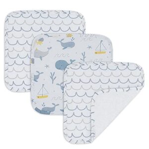 Living Textiles 100% Cotton Muslin 3-Pack Wash Cloths - Whale of a Time | Ultra Soft, Lightweight, and Absorbent Baby Wash Cloths | Baby Essentials | Baby Gift Ideas