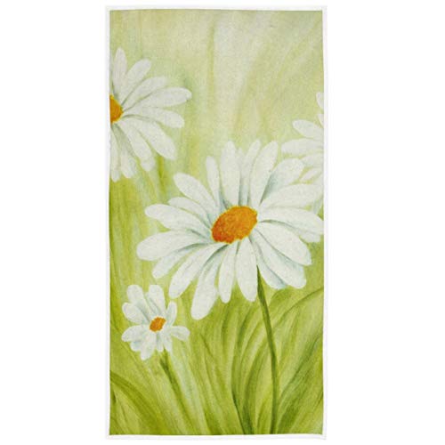 Pfrewn Daisy Flower Hand Towels 16x30 in Spring Summer Gerbera Floral Green Leaves Bathroom Towel Small Bath Towel Kitchen Dish Guest Towel Decorations for Hand Face Gym Spa Bathroom