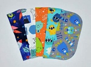 2 ply printed flannel 8x8 inches set of 5 little wipes monsters