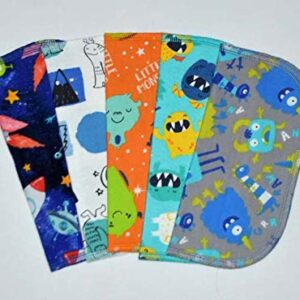 2 Ply Printed Flannel 8x8 Inches Set of 5 Little Wipes Monsters