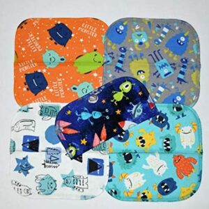 2 Ply Printed Flannel 8x8 Inches Set of 5 Little Wipes Monsters