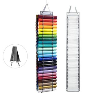 nucucina vinyl roll holder, vinyl storage organizer with 48 compartments, hanging craft vinyl storage rack- hanging closet, wall, studio, or over the door organizer for any room