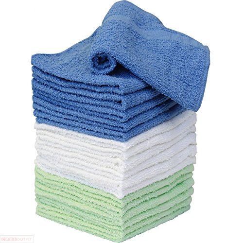 Careoutfit Washcloth Towels - 100% Cotton - 18 Pack - White & Blue and Seafoam