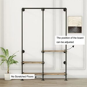 HEONITURE Industrial Pipe Clothing Rack with Shelves, Wall Mounted Garment Rack, Heavy Duty Choset Clothes Rack for Indoor Bedroom and as walk-in Closet System(Black)