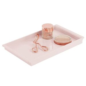 mdesign plastic bathroom counter tray and organizer - perfume, guest hand towel, makeup, and accessory holder tray for bathroom countertop and vanity - petal collection - light pink