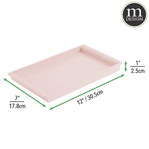 mDesign Plastic Bathroom Counter Tray and Organizer - Perfume, Guest Hand Towel, Makeup, and Accessory Holder Tray for Bathroom Countertop and Vanity - Petal Collection - Light Pink