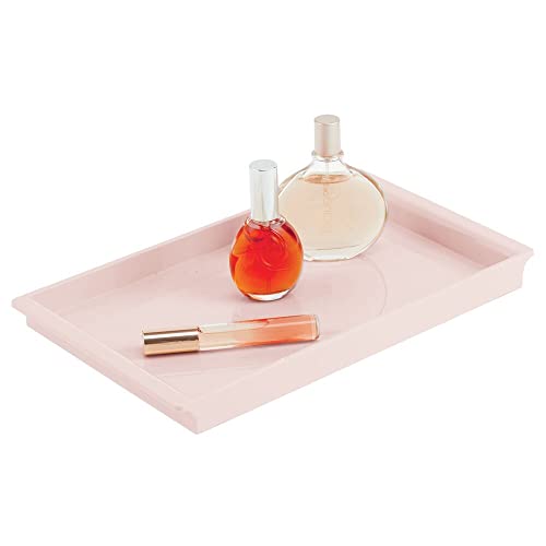 mDesign Plastic Bathroom Counter Tray and Organizer - Perfume, Guest Hand Towel, Makeup, and Accessory Holder Tray for Bathroom Countertop and Vanity - Petal Collection - Light Pink