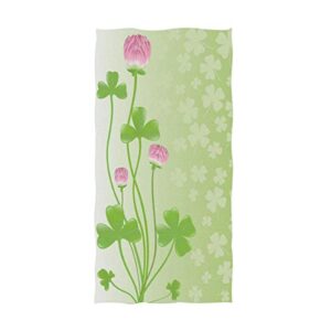 naanle stylish st. patrick's day lucky shamrock clover flowers pattern towel soft guest hand towels for bathroom, hotel, gym and spa (16" x 30")