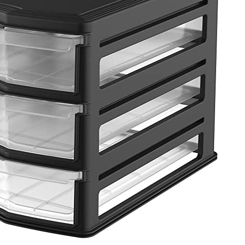 Life Story 3 Drawer Stackable Shelf Organizer Plastic Storage Drawers for Bathroom Storage, Make Up, Or Pantry Organization, Black (2 Pack)