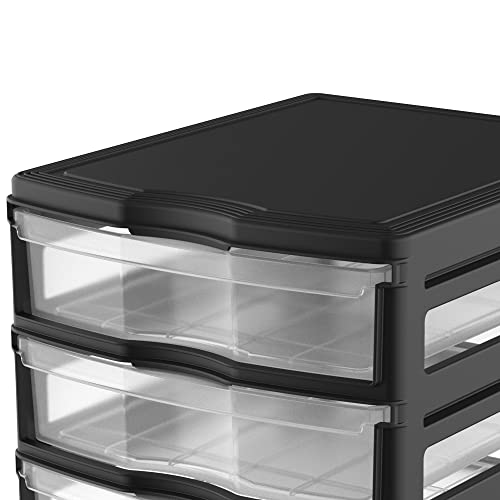 Life Story 3 Drawer Stackable Shelf Organizer Plastic Storage Drawers for Bathroom Storage, Make Up, Or Pantry Organization, Black (2 Pack)