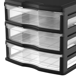 Life Story 3 Drawer Stackable Shelf Organizer Plastic Storage Drawers for Bathroom Storage, Make Up, Or Pantry Organization, Black (2 Pack)