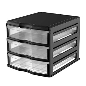 Life Story 3 Drawer Stackable Shelf Organizer Plastic Storage Drawers for Bathroom Storage, Make Up, Or Pantry Organization, Black (2 Pack)