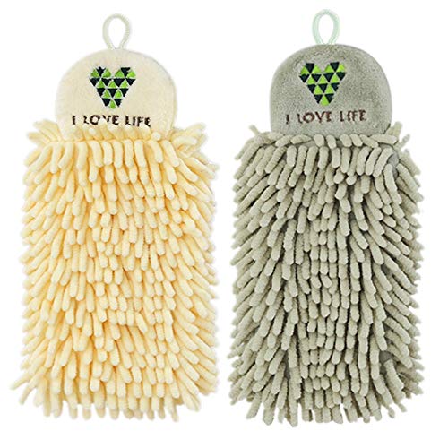 SWYWY 2Pcs Kitchen Hanging Towels Set Chenille Hand Face Wipe Towels Bathroom Washcloths