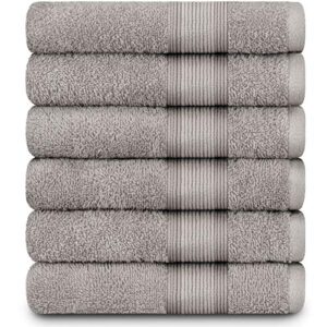 adobella 6 hand towels, 100% cotton, premium combed, 16 x 28 inches, super soft and absorbent hand bathroom towel, quick dry, hotel spa quality, light gray (pack of 6)