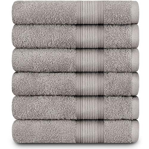 Adobella 6 Hand Towels, 100% Cotton, Premium Combed, 16 x 28 inches, Super Soft and Absorbent Hand Bathroom Towel, Quick Dry, Hotel Spa Quality, Light Gray (Pack of 6)