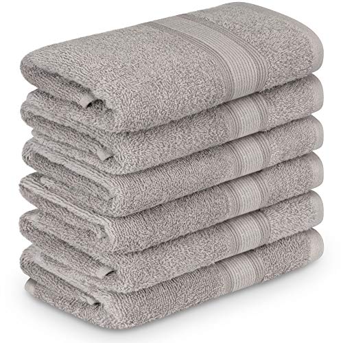 Adobella 6 Hand Towels, 100% Cotton, Premium Combed, 16 x 28 inches, Super Soft and Absorbent Hand Bathroom Towel, Quick Dry, Hotel Spa Quality, Light Gray (Pack of 6)