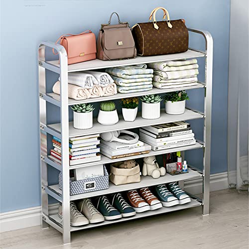 HUALEMEI 5-Tier Stainless Steel Shoe Rack,Sturdy Sustainable Shoe Organizer Storage Shelf Dormitory Bedroom Household Shoe Cabinet-A 60x25x78cm(24x10x31inch)