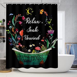 4 Pcs Farmhouse Black Shower Curtain Set Vintage Flowers Bathroom Sets with Shower Curtain and Rugs Rustic Bathroom Decor Country Bathtub Bathroom Accessories Bathroom Rugs Mat Toliet Lid Cover