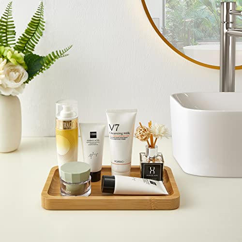 INIUNIK Bamboo Vanity Tray, Bathroom Tray Bamboo Tray Toilet Tank Tray Sink Tray Bathroom Countertop Organizer Holder for Candle Perfume Ring Earring Soap Dispenser