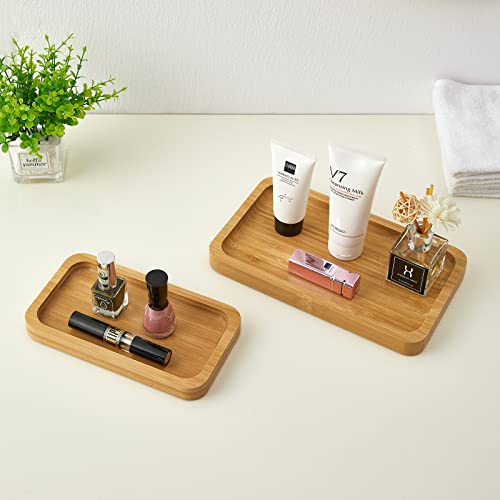 INIUNIK Bamboo Vanity Tray, Bathroom Tray Bamboo Tray Toilet Tank Tray Sink Tray Bathroom Countertop Organizer Holder for Candle Perfume Ring Earring Soap Dispenser