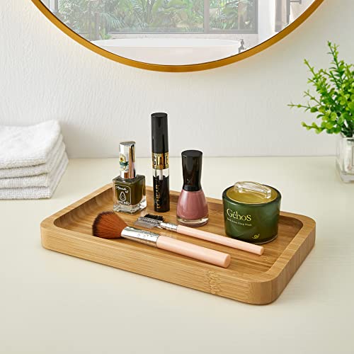 INIUNIK Bamboo Vanity Tray, Bathroom Tray Bamboo Tray Toilet Tank Tray Sink Tray Bathroom Countertop Organizer Holder for Candle Perfume Ring Earring Soap Dispenser