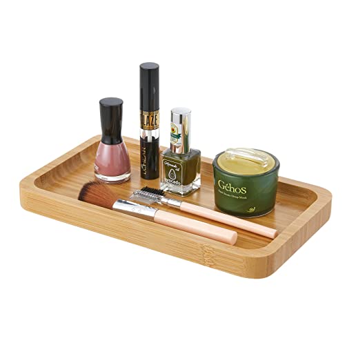 INIUNIK Bamboo Vanity Tray, Bathroom Tray Bamboo Tray Toilet Tank Tray Sink Tray Bathroom Countertop Organizer Holder for Candle Perfume Ring Earring Soap Dispenser