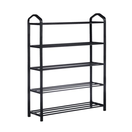 YSSOA 5-Tier Stackable Shoe Rack, 15-Pairs Sturdy Shoe Shelf Storage, Black Shoe Tower for Bedroom, Entryway, Hallway, and Closet