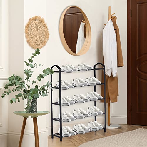 YSSOA 5-Tier Stackable Shoe Rack, 15-Pairs Sturdy Shoe Shelf Storage, Black Shoe Tower for Bedroom, Entryway, Hallway, and Closet