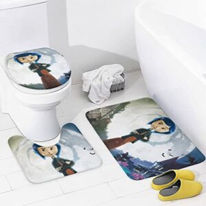 Woodyotime Co.ra.line Shower Curtain Sets 4 Piece Bathroom Set Shower Curtain Non-Slip Rugs Toilet Lid Cover Bath Mat Bathroom Decor