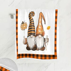 Fall Gnomes Hand Bath Towel Shower Towels Set Maple Leaves Pumpkin Buffalo Plaid Kitchen Hanging Gym Fingertip Bathroom Face Towel Highly Absorbent